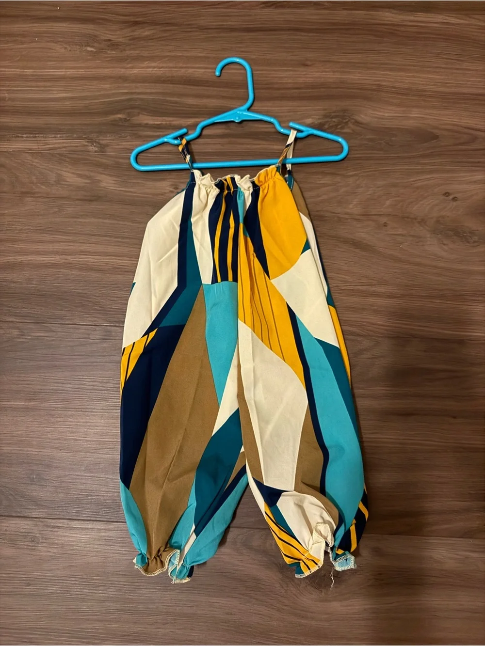 Kids One-Piece Halter Romper in Teal, Mustard & Navy